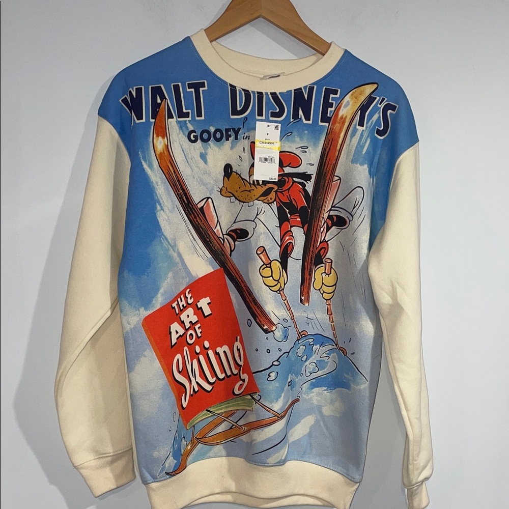 Disney Goofy Art of Skiing Crewneck Sweatshirt NWT Sz S